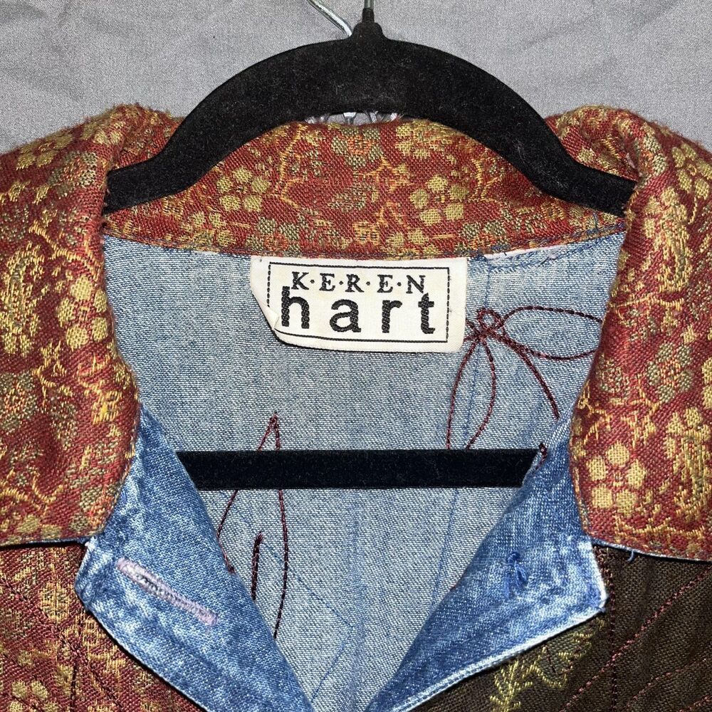 Vintage Patchwork Quilted Denim Jacket Button Up … - image 8